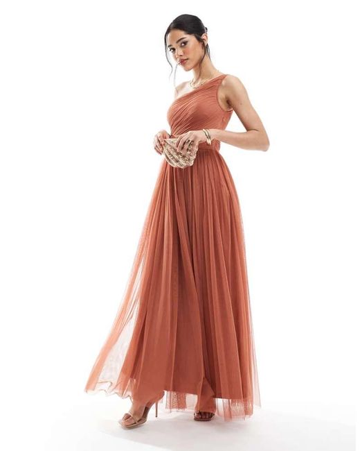 LACE & BEADS Red Bridesmaid One Shoulder Maxi Dress