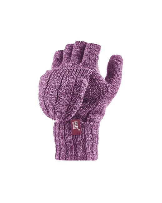 Heat Holders Purple Thermal Converter Fingerless Cable Knit 2.3 Tog Gloves