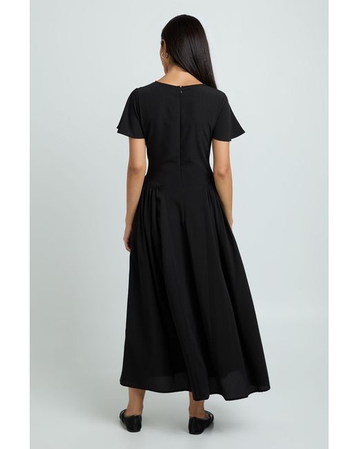 Boohoo Black Textured Flared Sleeve Volume Skirt Midaxi Dress