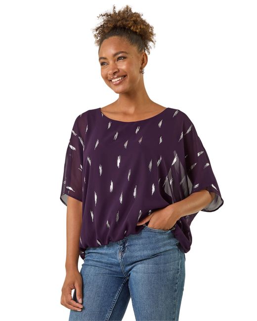 Roman Blue Foil Print Bubble Hem Top
