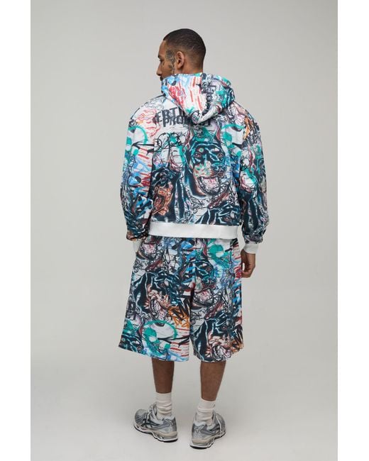 BoohooMAN Blue All Over Graffiti Bermuda Jort for men