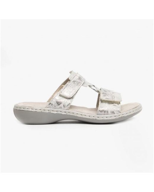 Rieker White 659X6-80 Ladies Leather Sandals Metallic