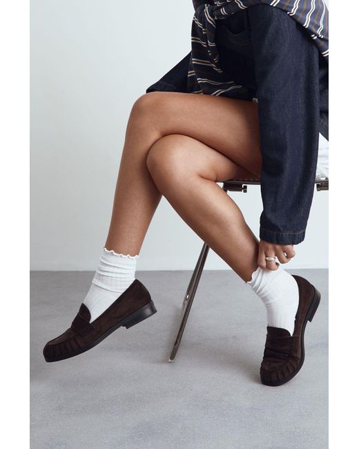 Boohoo Brown Faux Suede Basic Ruched Loafer