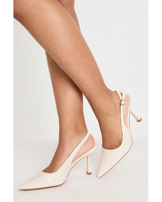 Boohoo Natural Patent Slingback Stiletto Court Heels
