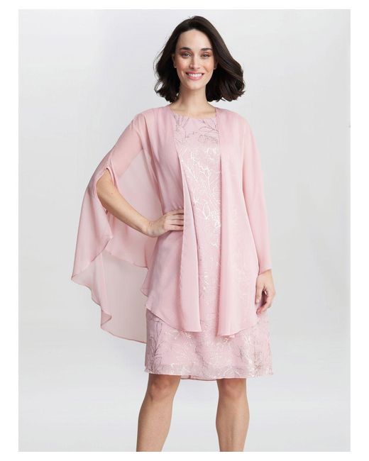 Gina Bacconi Pink Foil Floral Dress And Chiffon Cape