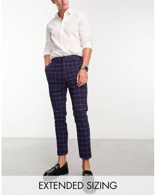 ASOS Blue Tapered Wool Mix Smart Trousers for men