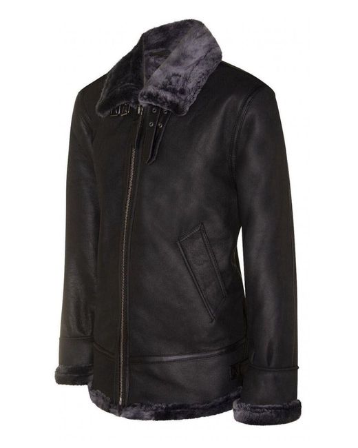 Infinity Leather Black B3 Sheepskin Shearling Aviator Pilot Flying Jacket for men