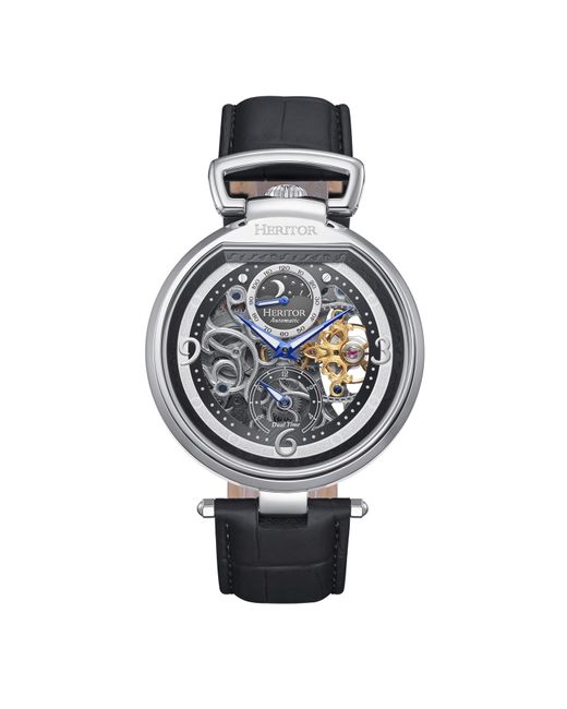 Heritor Heritor Automatische Lincoln-Skelettuhr Mit Lederarmband Und Mondphase in Blue für Herren