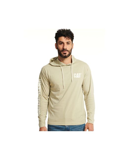 Caterpillar Natural Hooded Long Sleeve Cotton T-Shirt for men