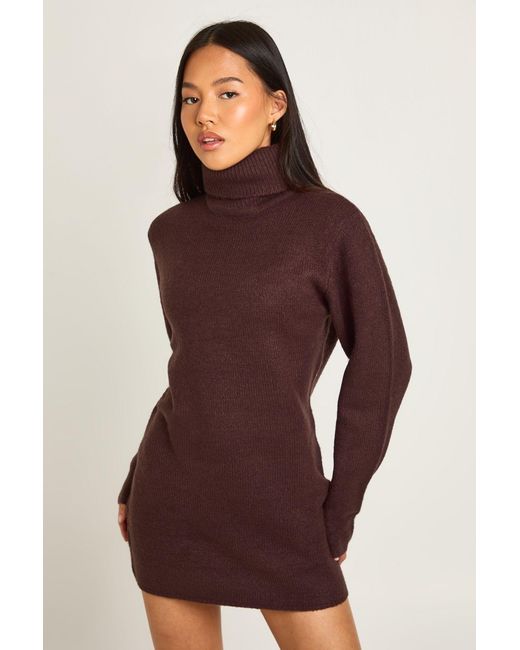 Boohoo Red Petite Roll Neck Chunky Knit Mini Dress