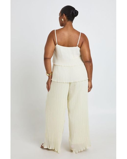 Boohoo White Plus Plisse Wide Leg Trousers