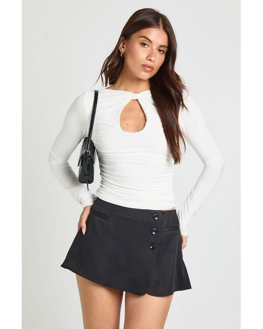 Boohoo White Button Down Crepe Tailored Skort