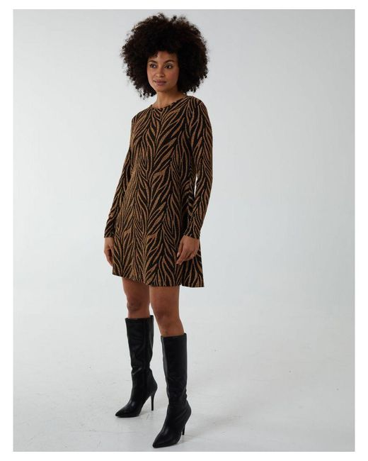Blue Vanilla Brown Lurex Swing Mini Dress