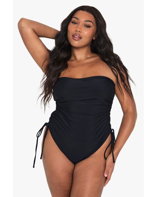 Boohoo Blue Plus Swimwear Essentials Ruched Tummy Control Swimsuit