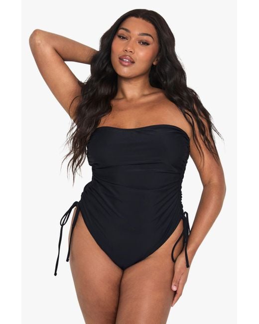 Boohoo Plus Swimwear Essentials Ruched Tummy Control Swimsuit in