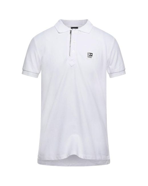 DIESEL White T-Harry Zip Closure Polo Shirt Cotton for men