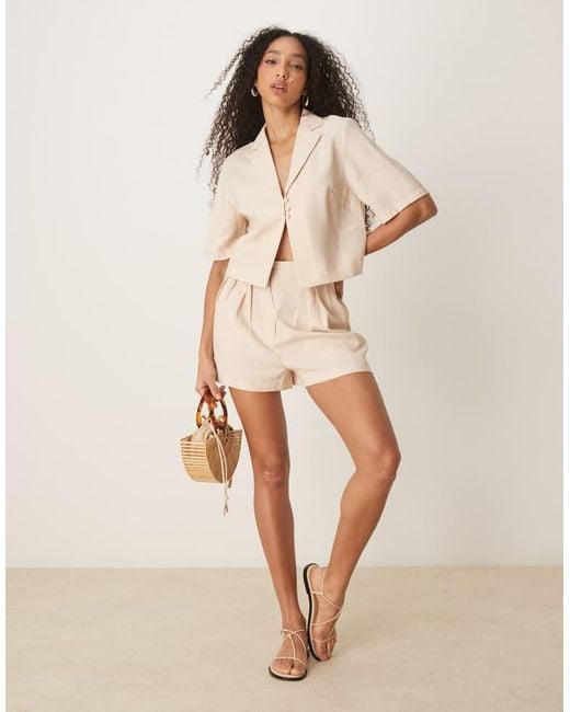 ASOS Natural Short Sleeve Tie Front Cropped Shirt Co-Ord