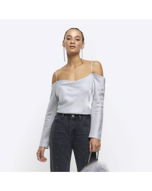River Island White Top Cold Shoulder Long Sleeve Viscose