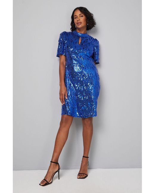 Wallis Blue Sequin High Neck Shift Dress