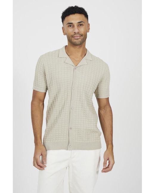 Brave Soul White Revere Collar Knitted Short Sleeve Shirt for men