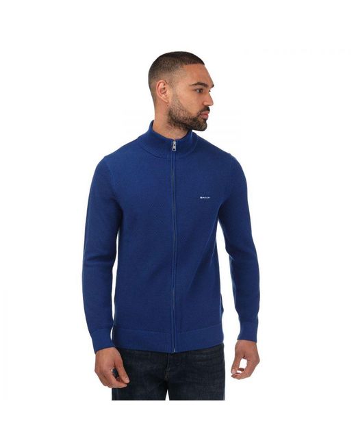 Gant Vest Katoen Piqué Met Rits In Blauw in het Blue voor heren