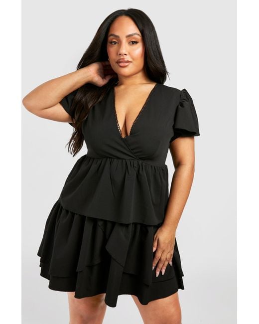 Ruffle Boohoo Plus Size Black Skirt Boohoo Plus Woven Textured