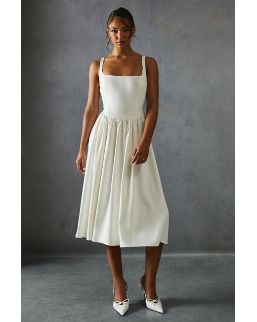 MissPap Gray Square Neck A Line Midi Dress