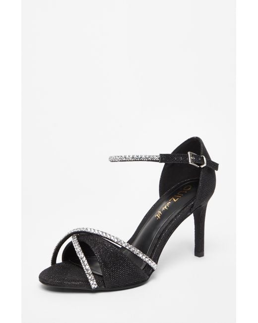 Quiz Black Wide Fit Diamante Heels