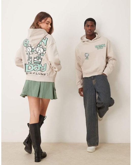 ASOS Natural Boxy Oversized Hoodie With Day Prints