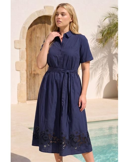Roman Blue Curve Poplin Floral Shirt Dress