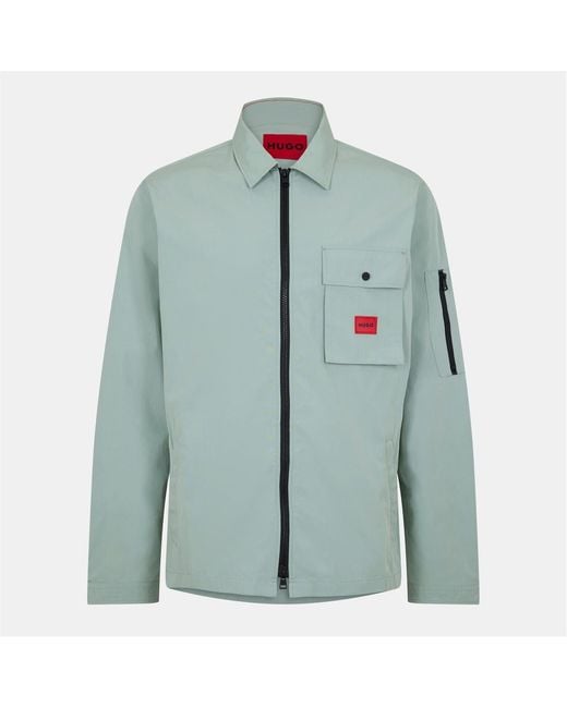 HUGO Green Emmond Cotton Long Sleeve Zip Overshirt Contemporary Design With Logo Detail for men