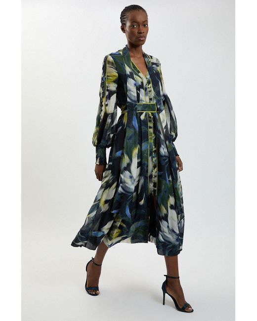 Karen Millen Blue Petite Viscose Floral Print Woven Maxi Dress