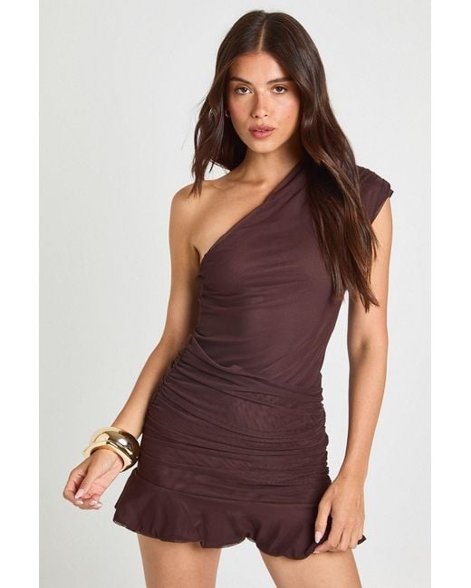 Boohoo Purple Asymmetric Ruched Mini Dress