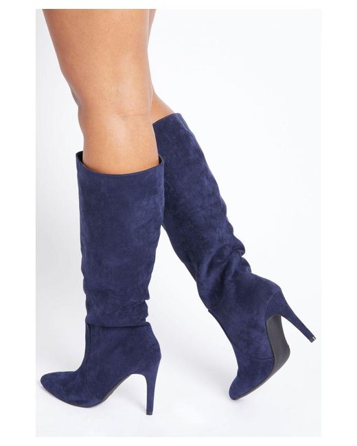 Quiz Blue Navy Faux Suede Knee High Boots