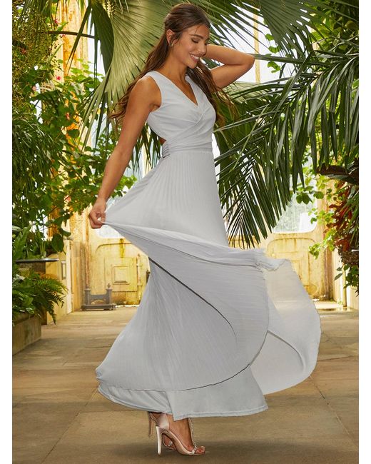 Chi Chi London Metallic V Neck Pleated Maxi Dress