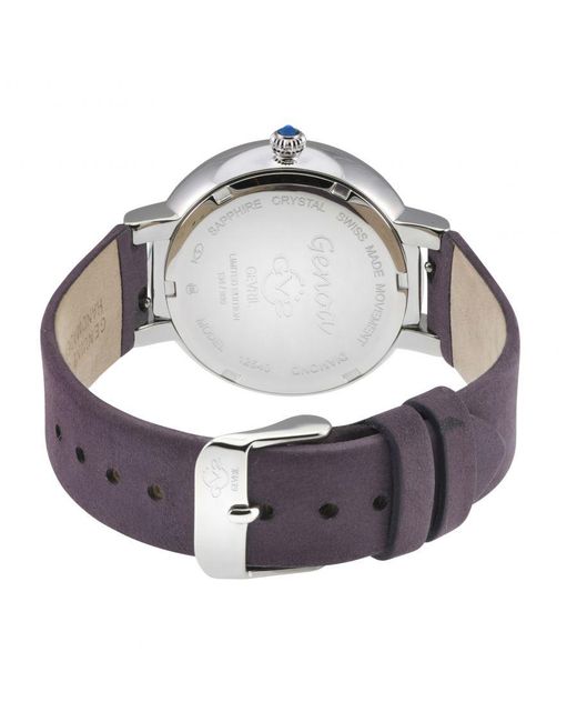 Gv2 Gray Genoa Ss Case Mop Dial, Authentic Handmade Plum Leather Strap Watch
