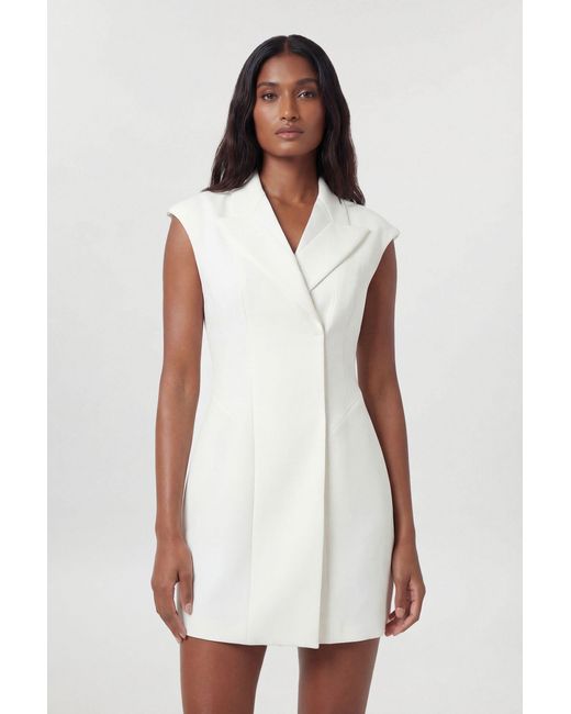 Karen Millen White Petite Compact Stretch Seam Detail Tailored Mini Dress