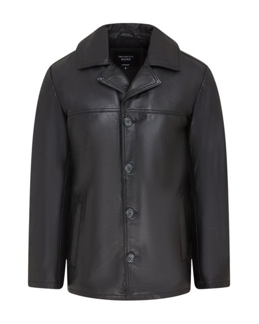 Infinity Leather Black 4 Button Italian Blazer Jacket for men