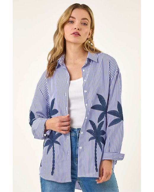 D.u.s.k Blue Palm Embroidered Shirt