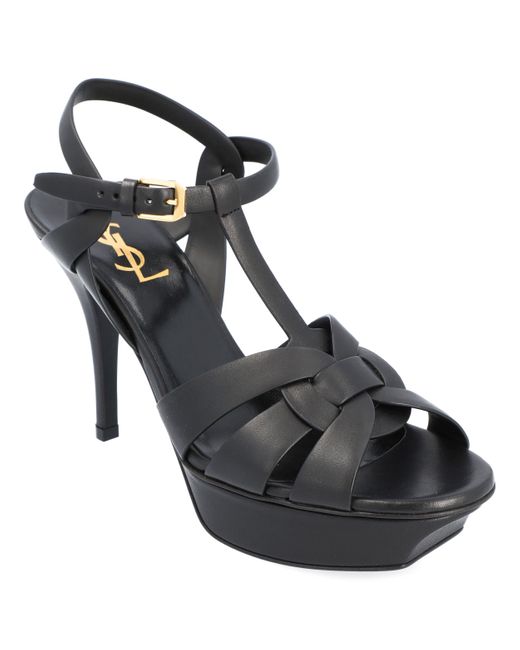 Saint Laurent Black Tribute Platform Sandals Calf Leather