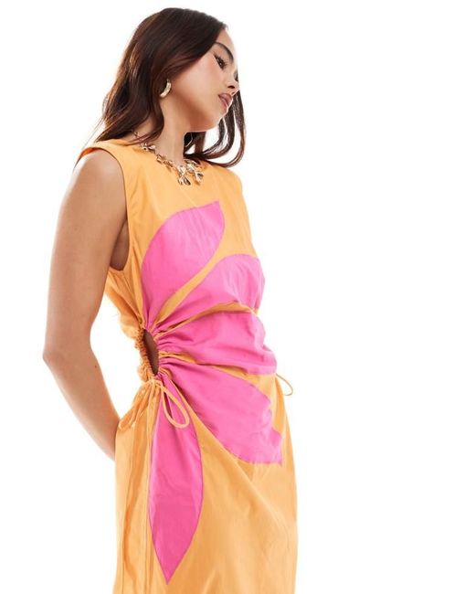 ASOS Pink Midi Sundress With Floral Applique & Cut Outs