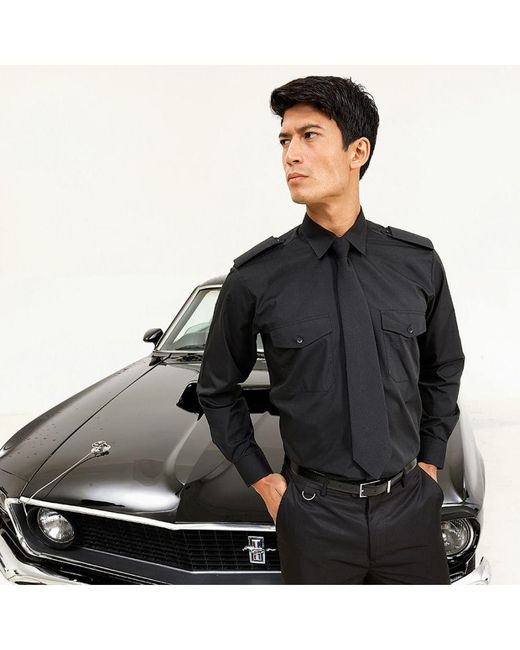 PREMIER Black Long Sleeve Pilot Plain Work Shirt for men