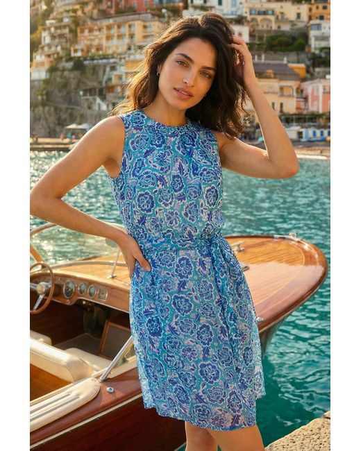 D.u.s.k Blue Floral Shimmer Tie Waist Dress