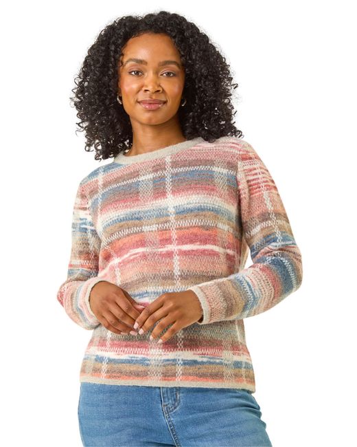 Roman Red Petite Check Knit Jumper