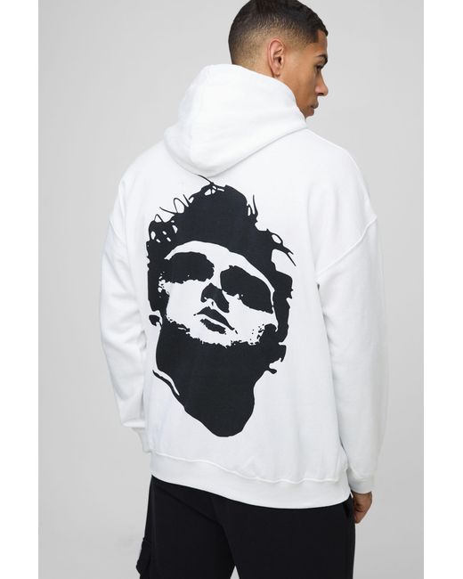 BoohooMAN White Oversized Morrissey License Print Hoodie for men