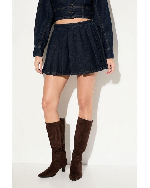 MissPap Blue Pleated Detail Denim Wrap Skirt