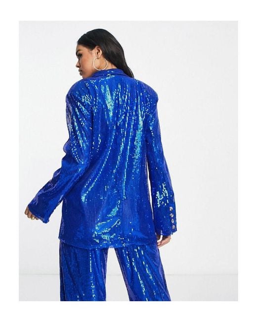 Naanaa Blue Oversized Sequin Blazer Coord