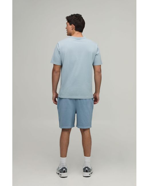 BoohooMAN Blue Regular Fit Washed Embroidered Shorts for men