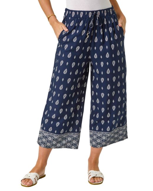 Roman Blue Petite Aztec Border Cropped Trouser