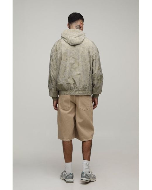 BoohooMAN Gray Tall Boxy Fit Textured Check Cagoule Jacket for men